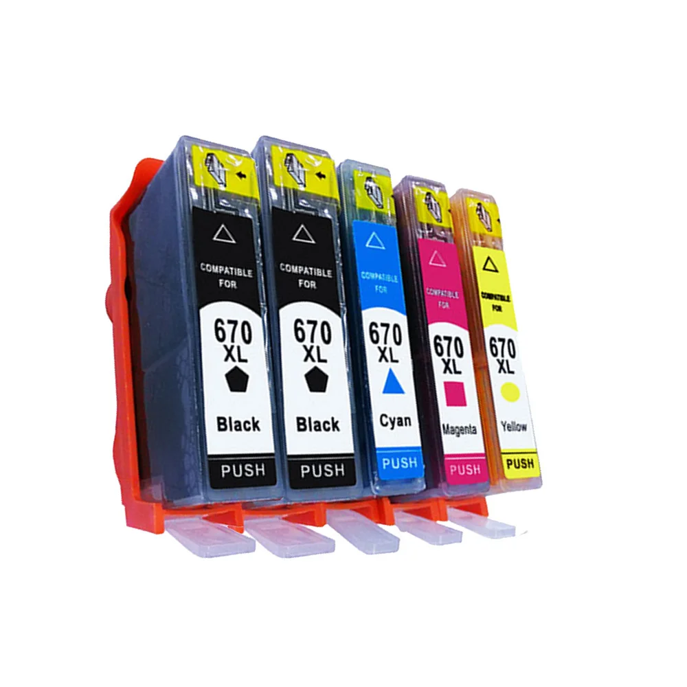Compatible for 670XL(5 Pack 2Black Cyan Yellow Magenta) Ink Cartridge for Deskjet Ink Advantage