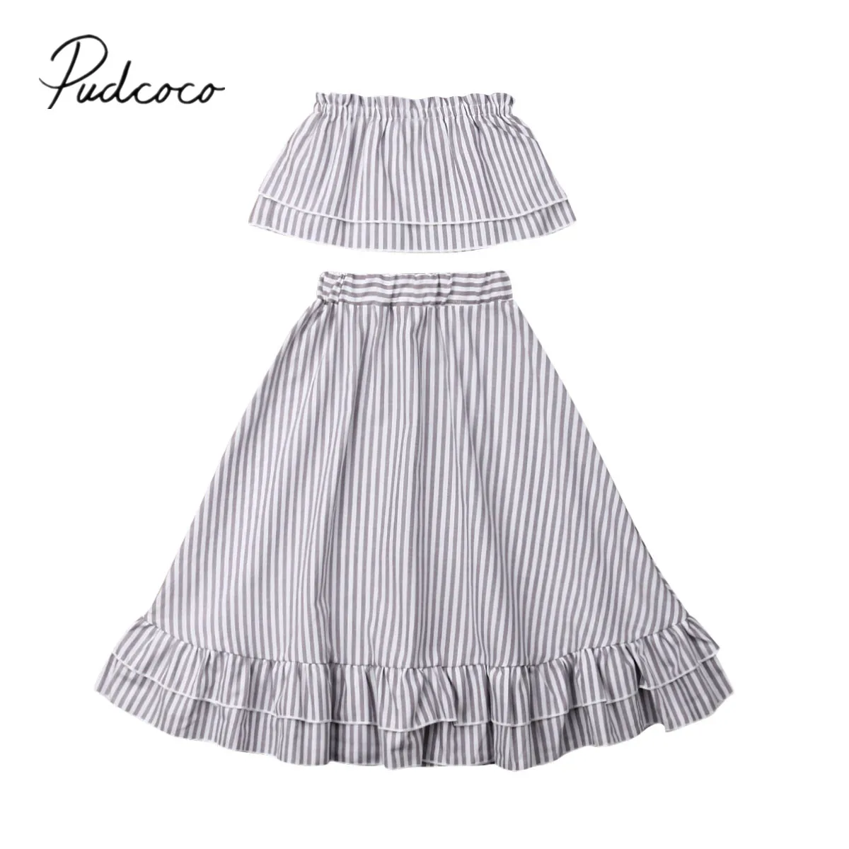 2019 Children Summer Clothing Kids Baby Girl Ruffle Striped Crops Tops Princess Party Long Skirts Dress Outfit Clothes 2-7T | Детская