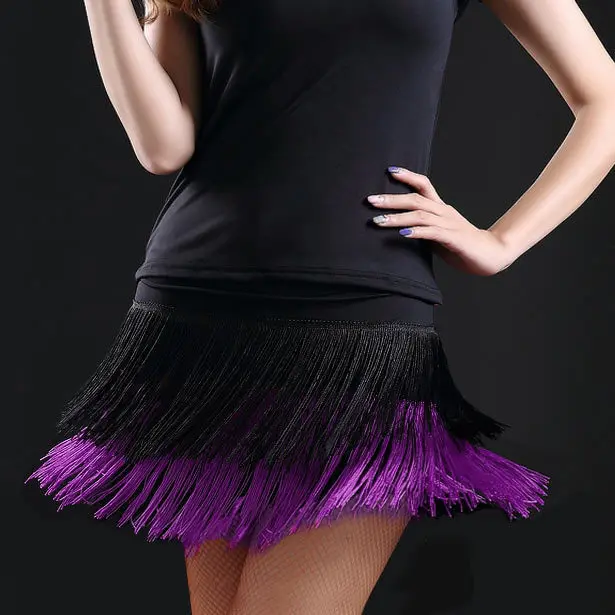 Горячая Распродажа, танцевальная юбка для взрослых девушек, детская юбка для латинских танцев с двойной кисточкой, юбка с бахромой - Цвет: Purple