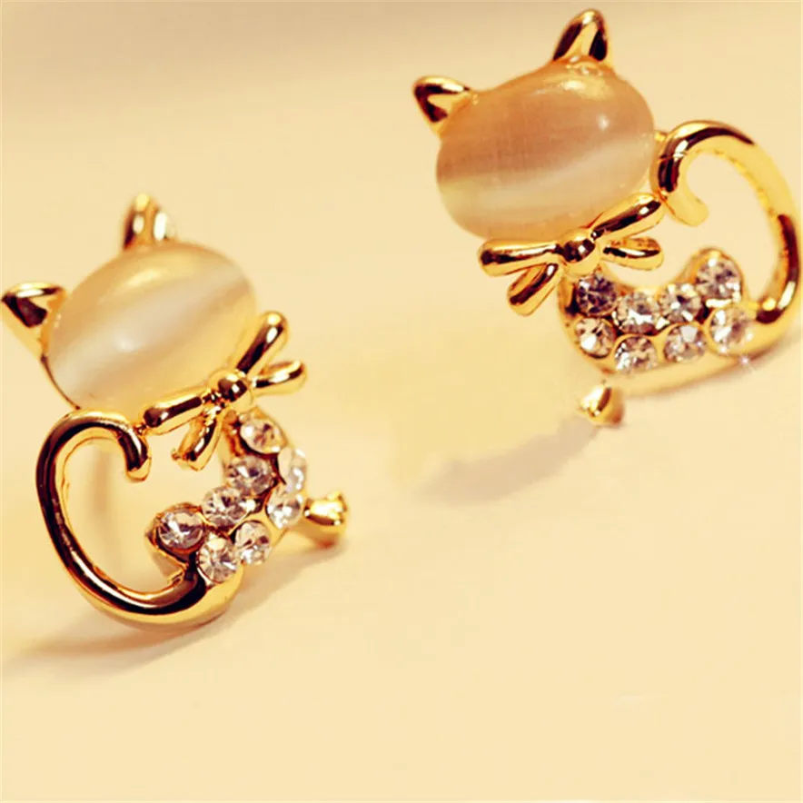 

High Quality NEW Cute Cat Stone Crystal Rhinestone Women Stud Earrings For Women Dangle jewelry Korean Fashion c10
