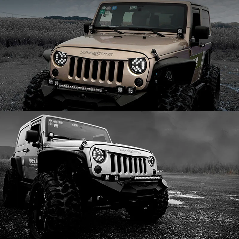 FADUIES 1 Pair Black 7inch Arrow Style Round HiLo Beam LED Headlights For Jeep Wrangler TJ JK Unlimited 97+ (3)