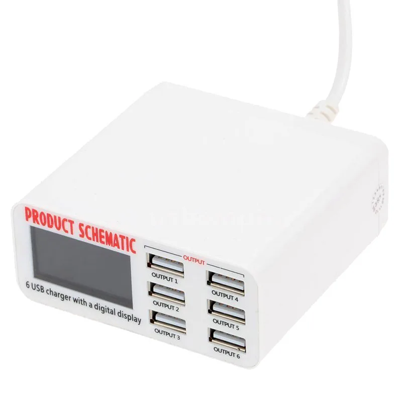 Зарядное устройство USB с 6 портами для ЕС/США/Великобритании, зарядное устройство для путешествий, цифровой ЖК-дисплей, умная зарядная станция, многопортовая зарядка usb