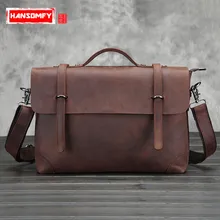 Натуральная кожа Мужская сумка, бизнес кожаные сумки из натуральной кожи в стиле ретро, на плечо, через плечо, мужская сумка для ноутбука