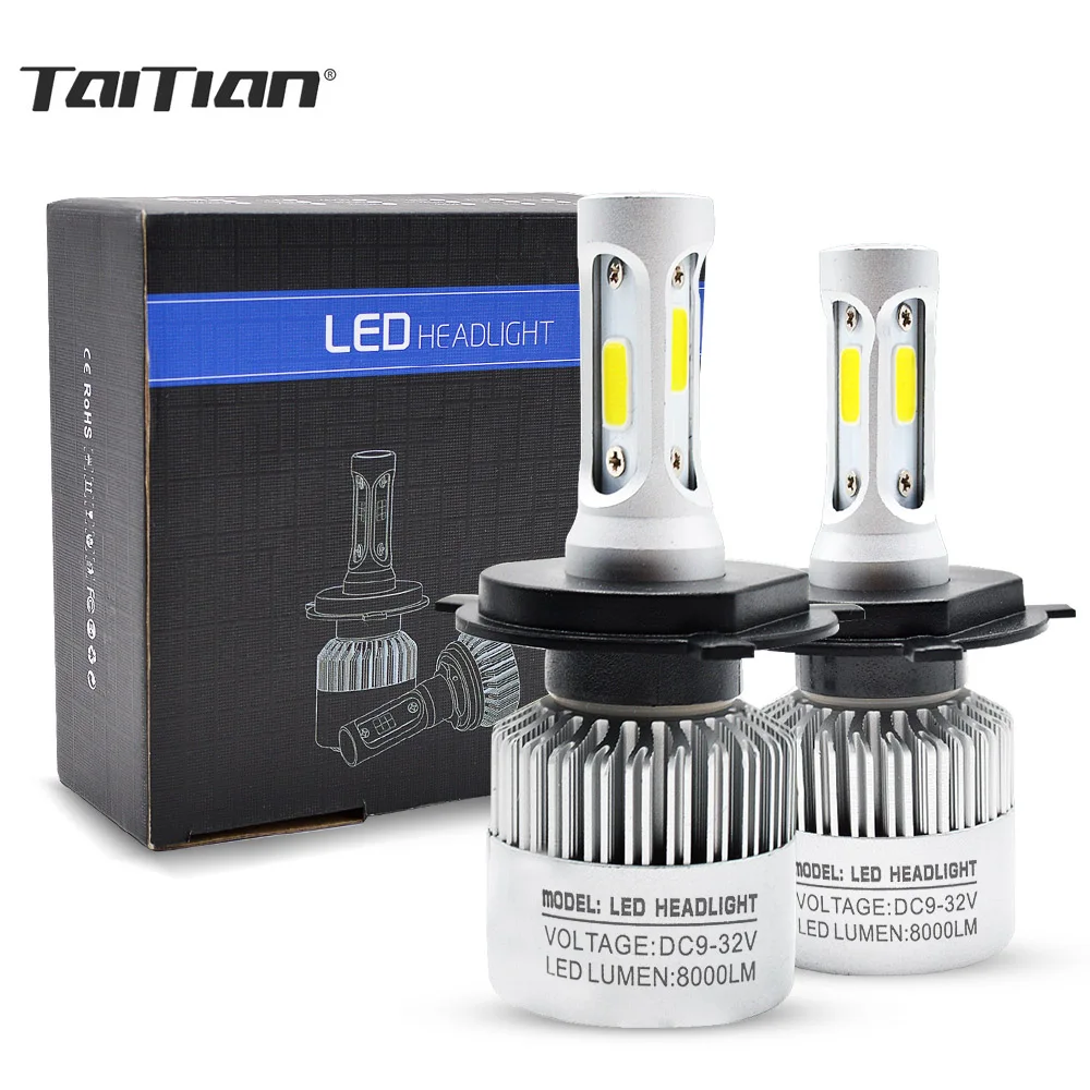 Taitian 2 шт. COB 72 Вт 8000LM 6500 К 12 В H7 turbo светодиодные фары H11 Canbus LED H4 авто h1 H3 H13 H27 880 9005 9006 9007 9012 5202