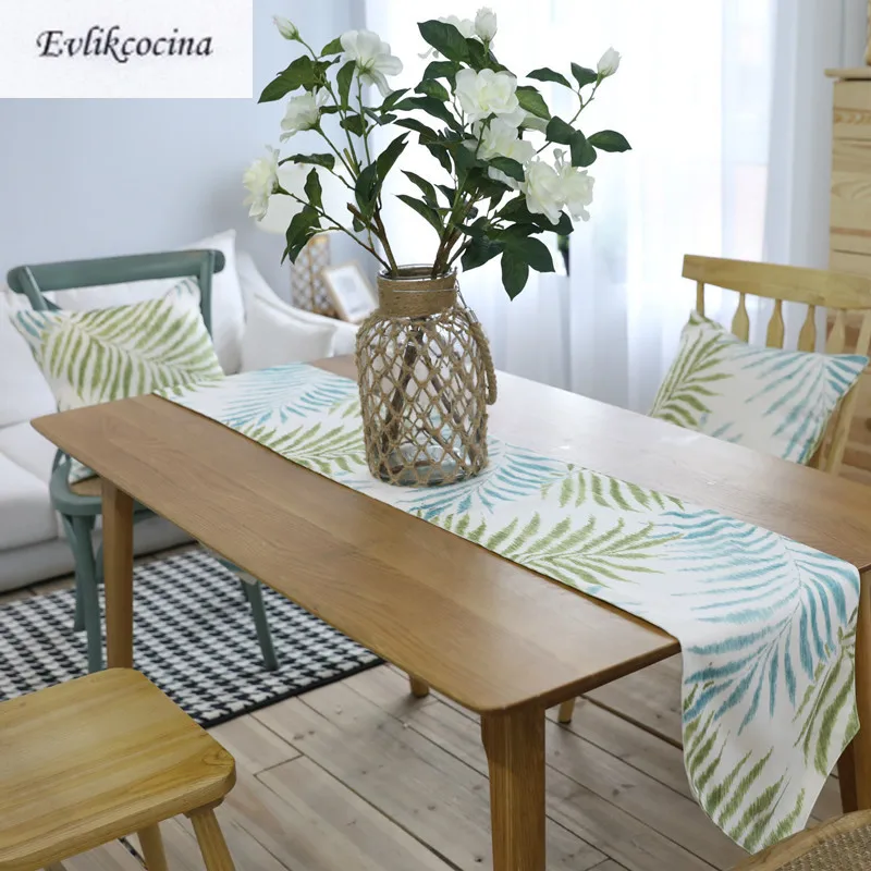 Onderstrepen markt Aanvulling Free Shipping Blue Green Leaves Table Runner Linen Cotton Corredor De Mesa  Tafelloper Kahve Caminos Tafel Loper Kaffe Chemin - Table Runner -  AliExpress