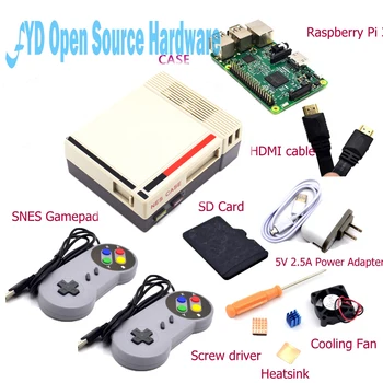 

1set NES Case with Raspberry Pi 3+16G Card+Fan+2pcs SNES Gamepad+Power Adapter+Heatsink+Cable for RetroPie