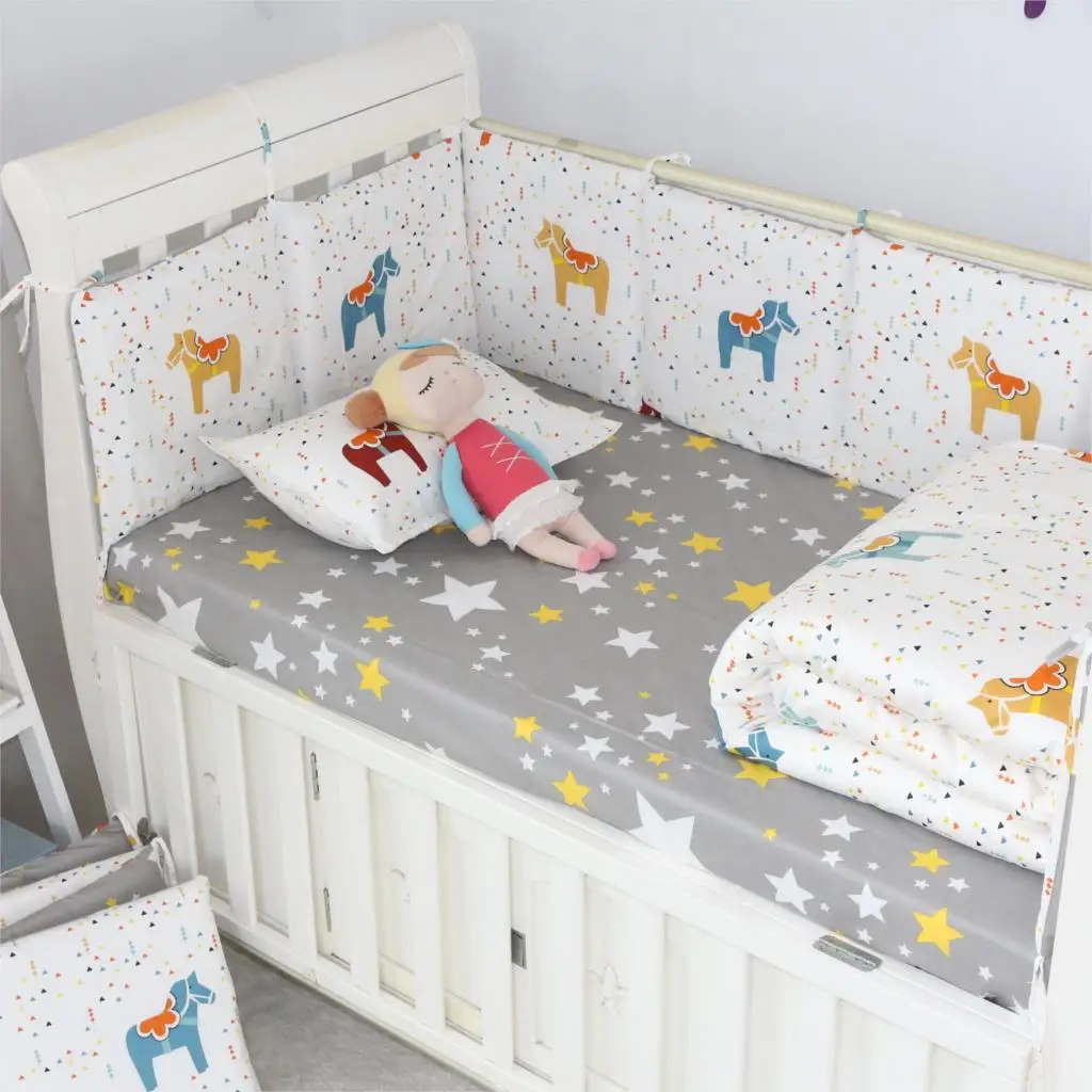 Baby Crib Bumpers Bedding 6 Pcs 100 Cotton Cartoon Sets Bed Safety Fence Sheets Nursery Bedding Baby Nursery