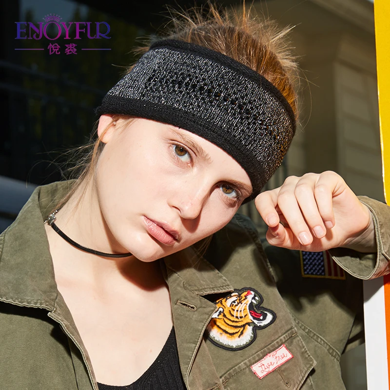 ENJOYFUR Fashion Rhinestones Winter Headband Female Cashmere Knitted Hair Accessories For Women Wide Warm Ladies Headwear 2018
