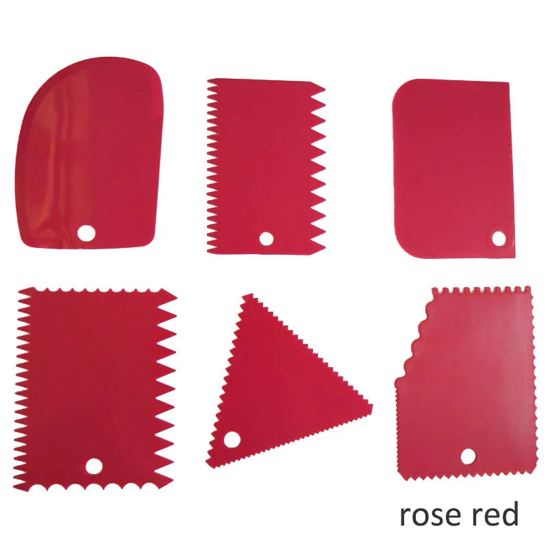 Пластиковый резак для теста, 6 шт., инструменты для выпечки, DIY, опилки, в форме торта, крем-скраб, кухонные гаджеты для торта, скребок, нож для масла - Цвет: rose red