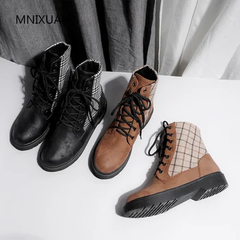 

MNIXUAN British style handsome Martin boots women shoes ankle boots 2019 new round toe platform low heel short boots big size 42