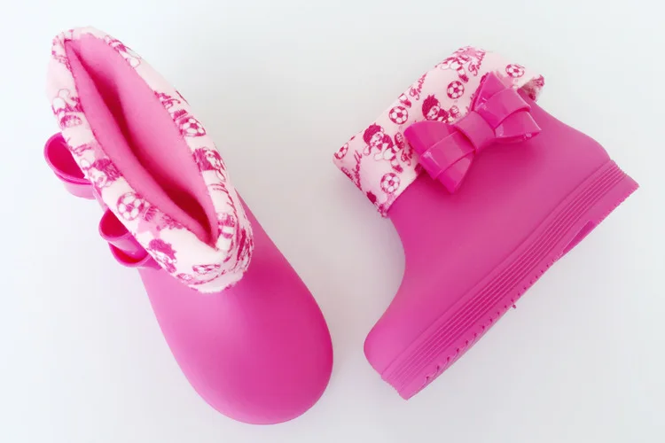 Резиновые сапоги для девочек с маленькими бантиками конфеты запах зимние теплые бархатные малыш ясельного возраста модные ботинки для девочек Нескользящие водонепроницаемые Sapato