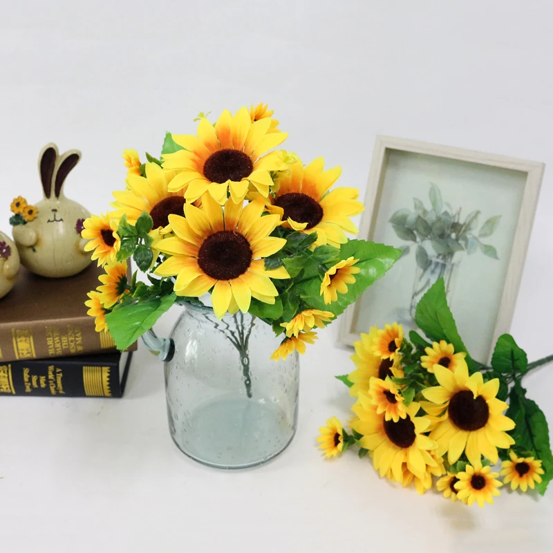 JAROWN Simulation Sunflower Bouquet Artificial Silk Fake Flowers For Home Office Tabletop Decor Wedding Decorations (4)
