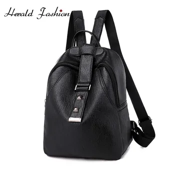 

Herald Fashion Soft Leather Women Backpack Large Capacity School Bag for Teenage Girls Solid Ladies Travel Shoulder Bag Mochilas
