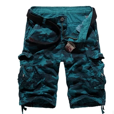 Летние Стильные мужские шорты в стиле милитари, летние повседневные свободные камуфляжные шорты Карго, шорты большого размера с несколькими карманами, 8 - Цвет: Синий