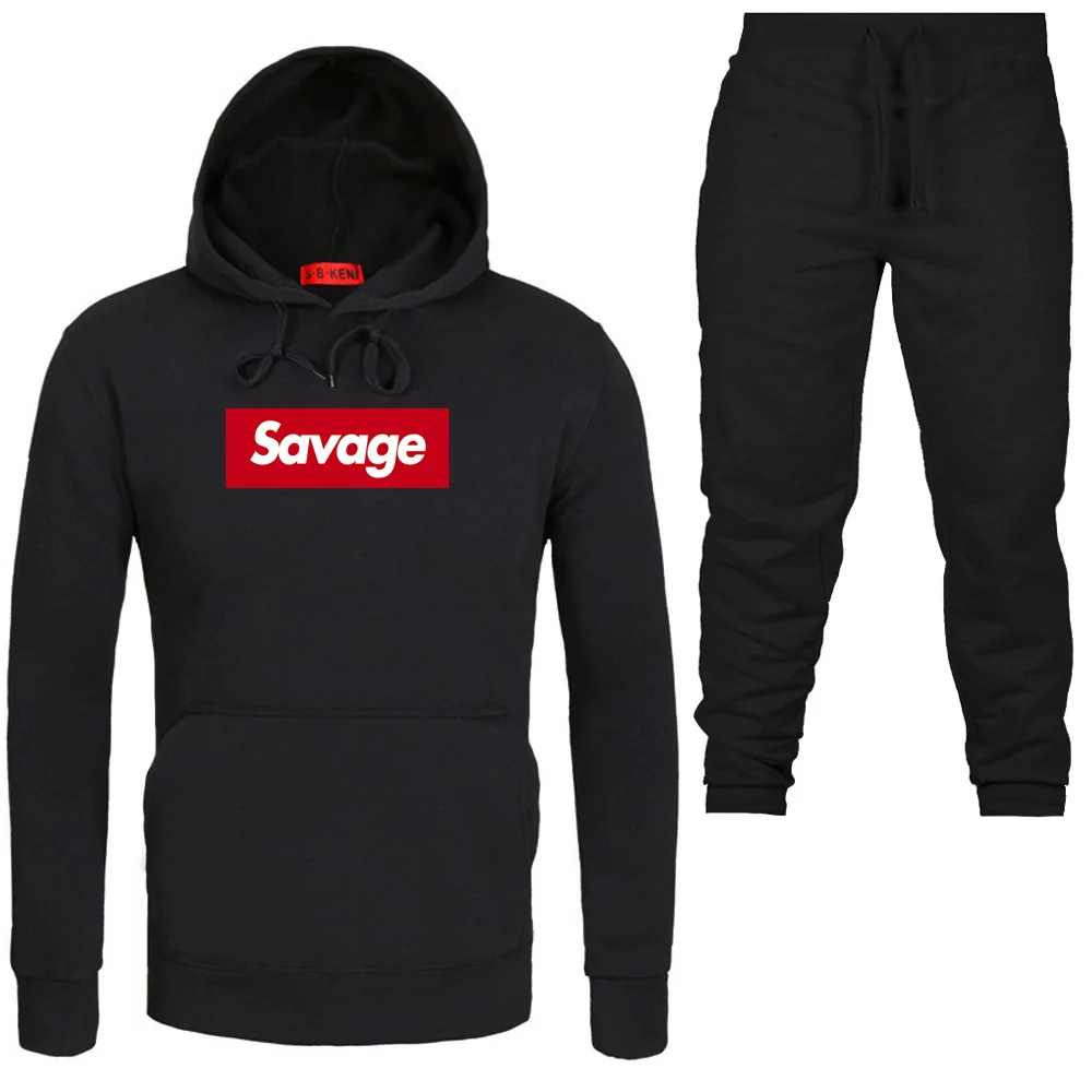 

2019 New Brand Savage Prints Tracksuit Men/Women Sportswear Two Piece Sets Cotton Fleece Thick Hoodies+Pants Sporting Suit Mens