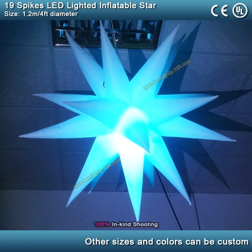 19 spikes LED light inflatable star party events bar club stage decoration inflatable star balloon with LED hang up