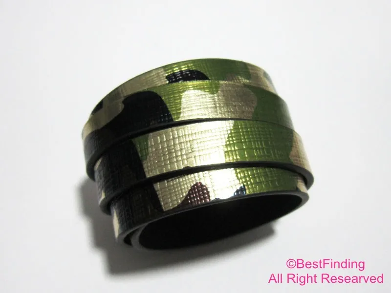 

Shine green camouflage leather cord 10x2mm Flat leather strips