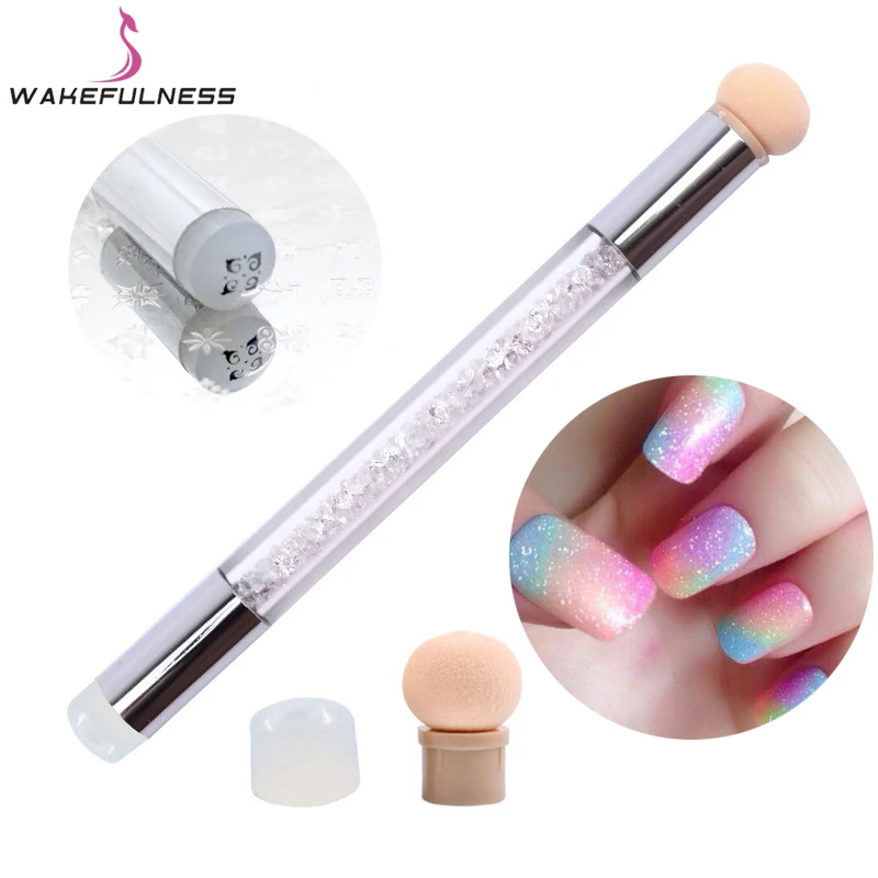 

WAKEFULNESS Dual-ended Pencil Stamper Nail Brushes Sponge Head Rhinestone Handle Brush Gradient Blooming UV Gel Pen