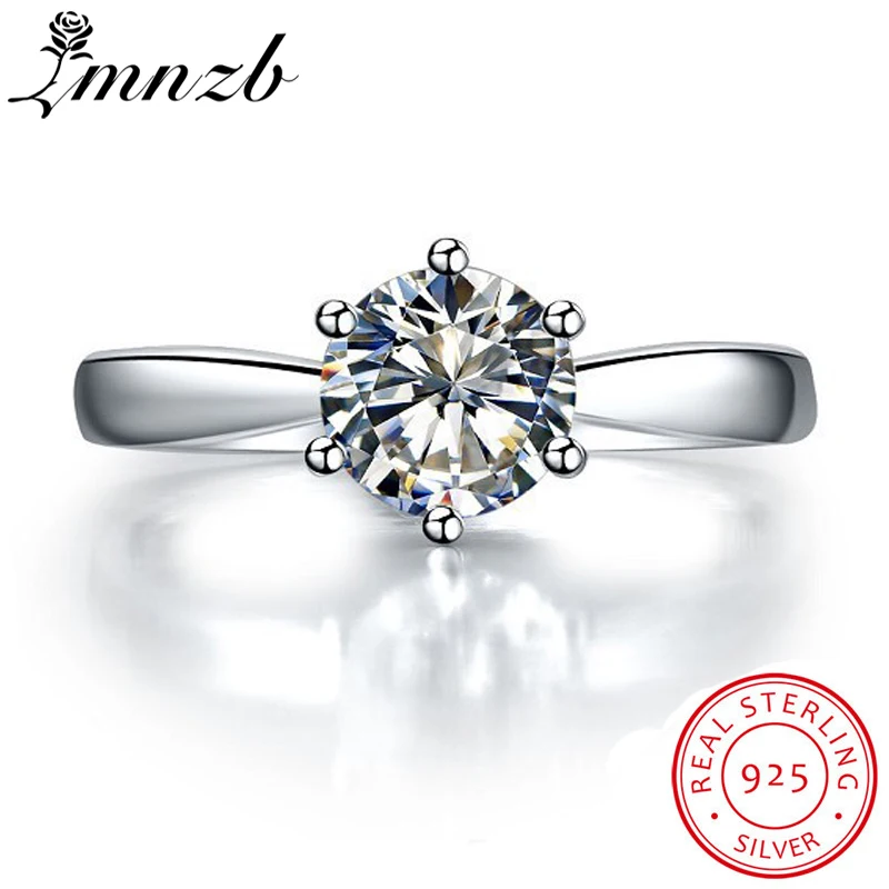 

Big 95% OFF! LMNZB Fine Jewelry Real Original 925 Solid Silver Rings Solitaire 1 Carat CZ Zircon Wedding Rings for Women HNR003