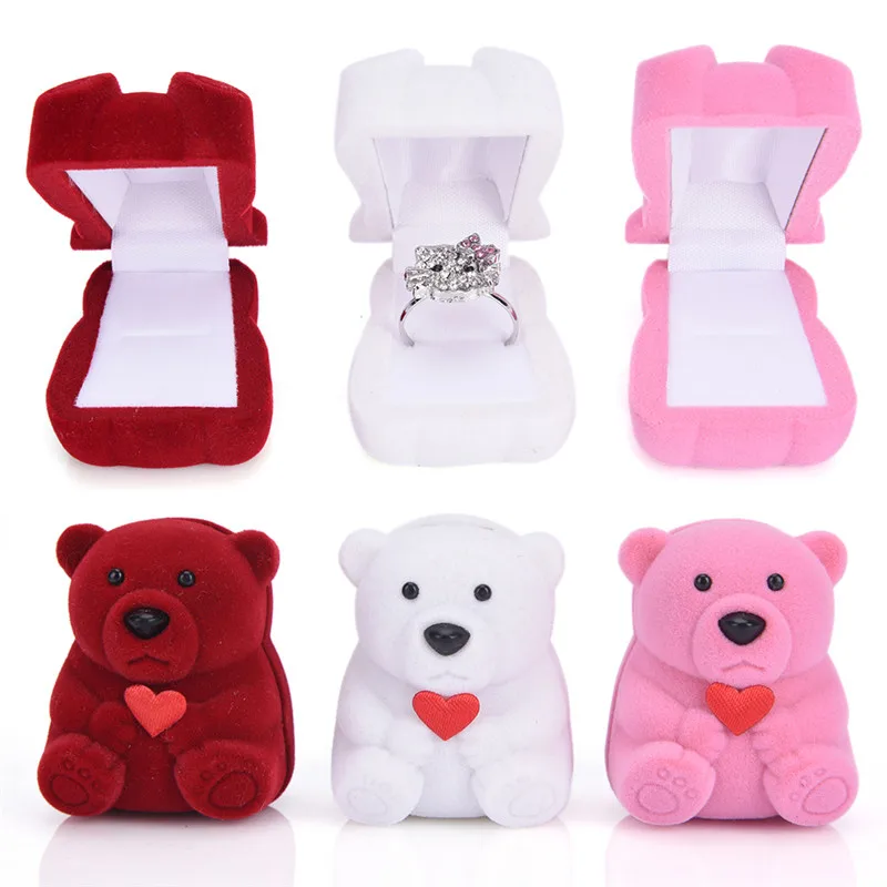 

1Pc Velvet Bowknot Bear Ring Earring Bracelet Jewelry Display Box Case Wedding Ring Valentine's Day Gift Organizer