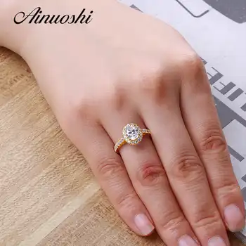 AINUOSHI Classic Oval Halo Gold Ring 14K Solid Gold Pave Setting Band 1.25 CT Lab Grown Diamond Women Wedding Engagement Rings