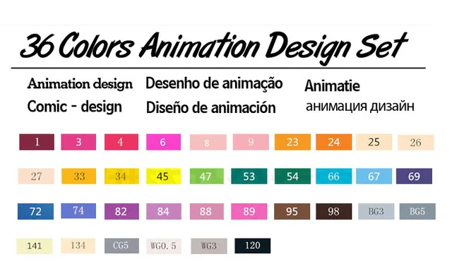 Touchfive 36/48/60/72 Цвета художника с двойной головкой Маркер Комплект жирной алкогольных Эскиз маркер для рисования ручка для анимация дизайн Манга - Цвет: 36 animation