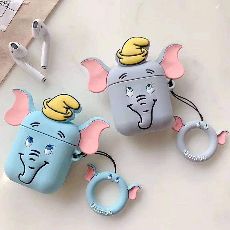 Милый мультфильм мини Dumbo стиль Мягкий ТПУ силиконовый беспроводной Bluetooth кожухи головных телефонов для Apple Airpods зарядная коробка с крюком