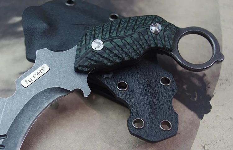 ФУ ЖЭНЬ StoneWashed Коготь Нож Зеленый G10 Hanlde Фиксированным Лезвием Выживание