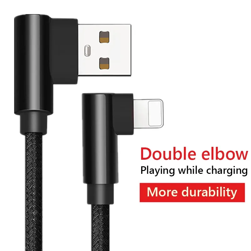 

!ACCEZZ 90 Degree USB Cable Fast Charging Data For iPhone X XR XS MAX 5 5S SE 6 6S 7 8 Plus iPad 8 Pin Mobile Phone Cables 1M 2M