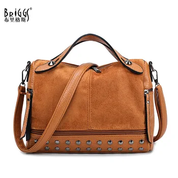 

BRIGGS Fashion Women Top-handle Bags With Rivets High Quality Leather Female Shoulder Bag Small Vintage Motorcycle Tote Bags