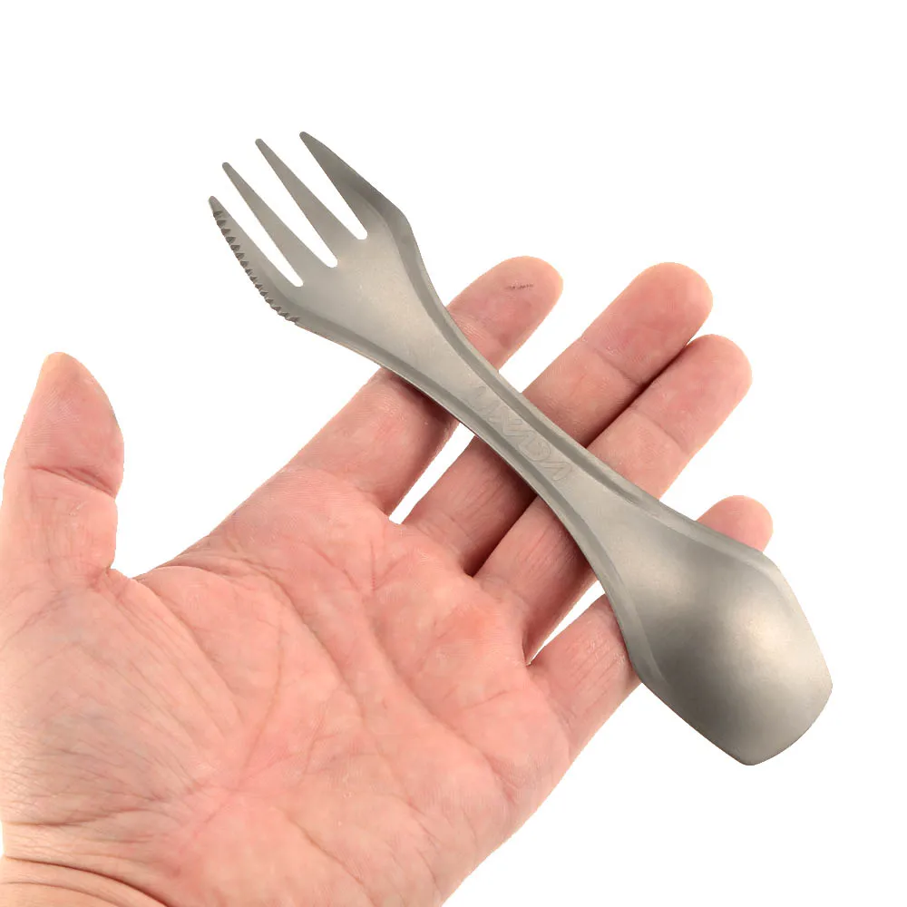 

Lixada 3 in 1 pure Titanium Spoon Fork Knife Outdoor Camping Mini Ultralight titanium Cutlery Travel Hiking Picnic Dinner