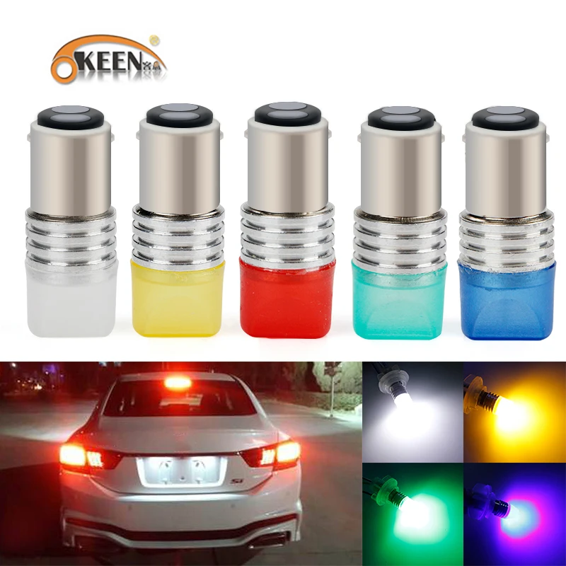 

OKEEN 2pcs Flash PY21W Led Bulb 1156 BAU15S COB LED Silicone Turn Signal Tail Parking Reverse Lamp 12V White Red Amber Blue