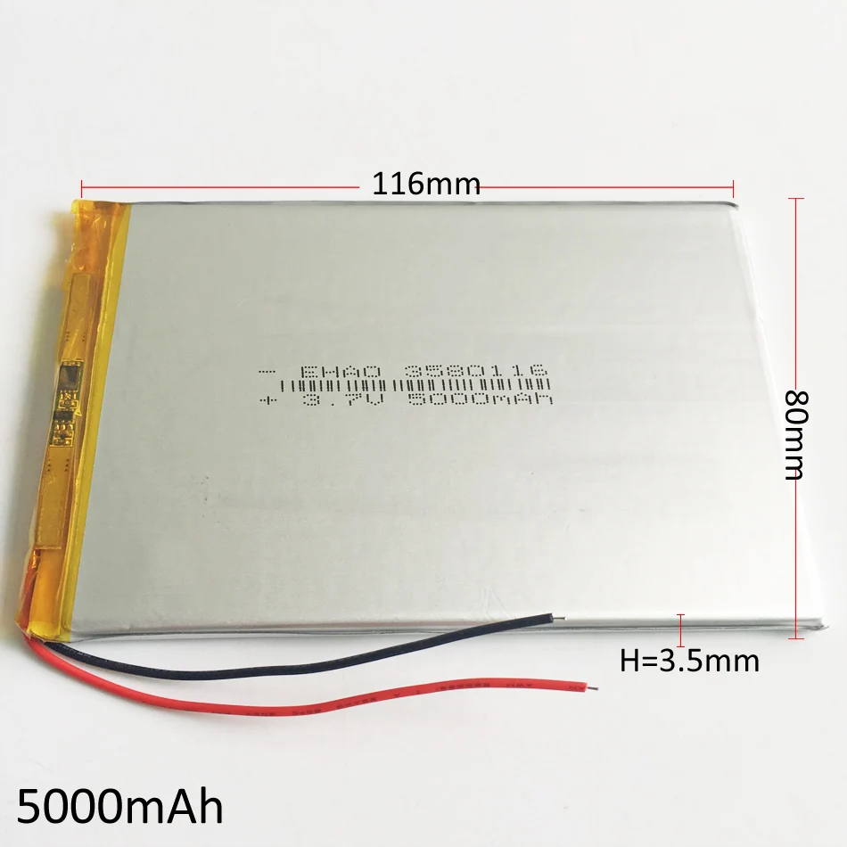 Партия 10 шт. 3580116 3,7 В 5000 мАч LiPo Перезаряжаемые Батарея литий-полимерный для gps DVD PAD Электронная книга tablet pc ноутбук power bank