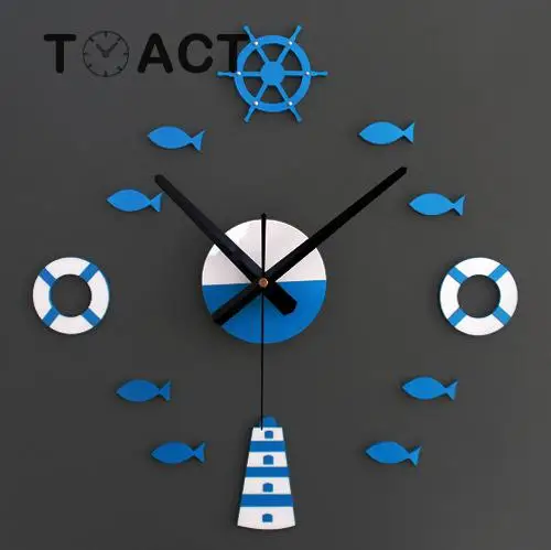 Скандинавские DIY настенные часы Маяк руль спасательный круг маленькая рыба 3D для