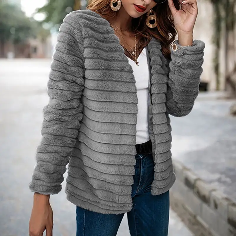 

Women Long Sleeve Short Slim Outerwear Winter Warm Fluffy Faux Rabbit Fur Coat