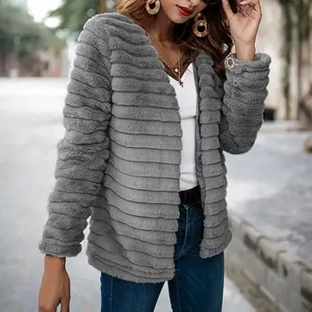 

Women Long Sleeve Short Slim Outerwear Winter Warm Fluffy Faux Rabbit Fur Coat