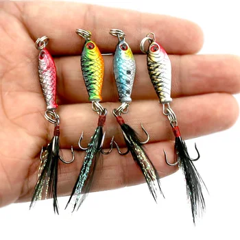 

Shared With Fish 4Pcs/Bag 3D Eyes Mini Package Lead Fish Feather Road sub bait metal Fish bait 2.5cm 5g