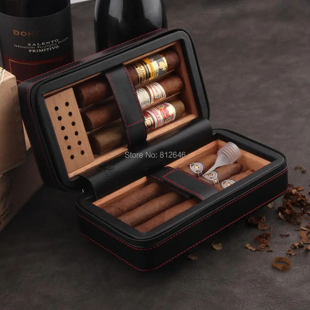 GALINER дорожный увлажнитель для сигар, коробка, кожаный чехол для сигар, набор W/увлажнитель, кедровое дерево, портативный, 4 держателя, коробка для сигар для COHIBA, сигары