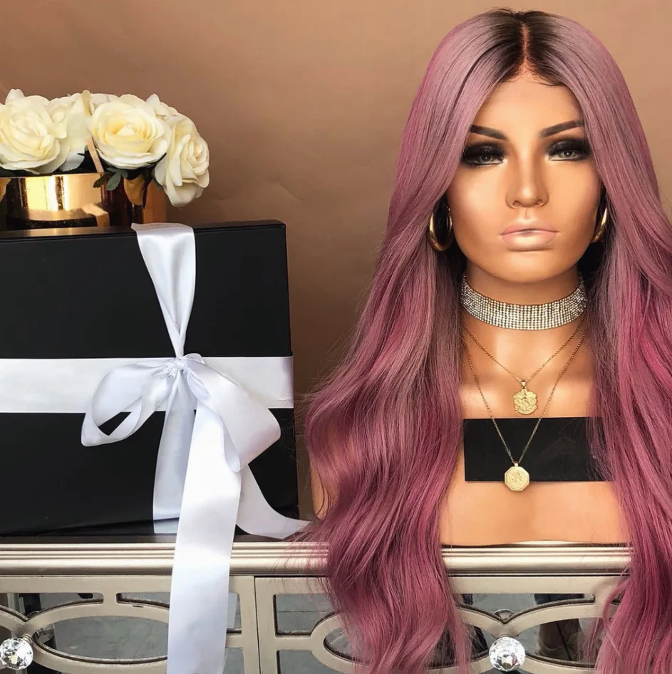 1pc Wig Lady Long Curly Hair Black Gradient Purple Red Dyed In Large Wave Volume Wig Set G0504 1pc Wig Lady Long Curly Hair Black Gradient Purple Red Dyed In Large Wave Volume Wig Set G0504