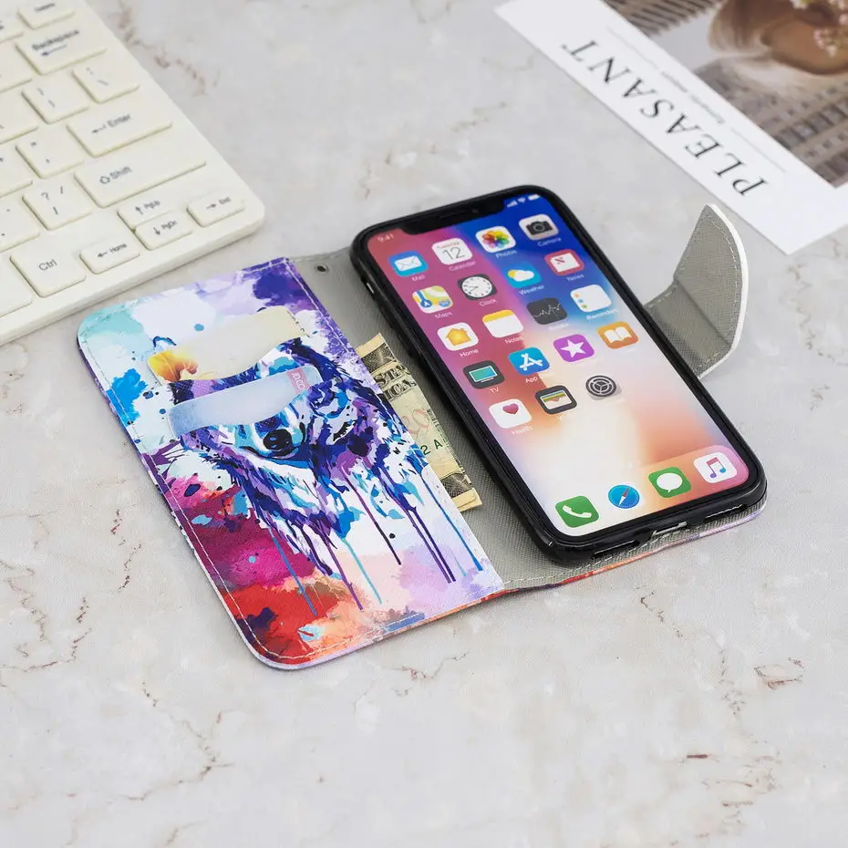 Чехол-книжка из искусственной кожи для iPhone 11 Pro Max X XS XR Max Book, Стильный чехол для телефона iPhone X 6 7 8 Plus 5 SE, чехол с рисунком s