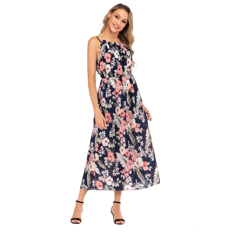 

women summer Polyester Casual Straight Print dress Sleeveless Mid-Calf Regular Natural summer dress