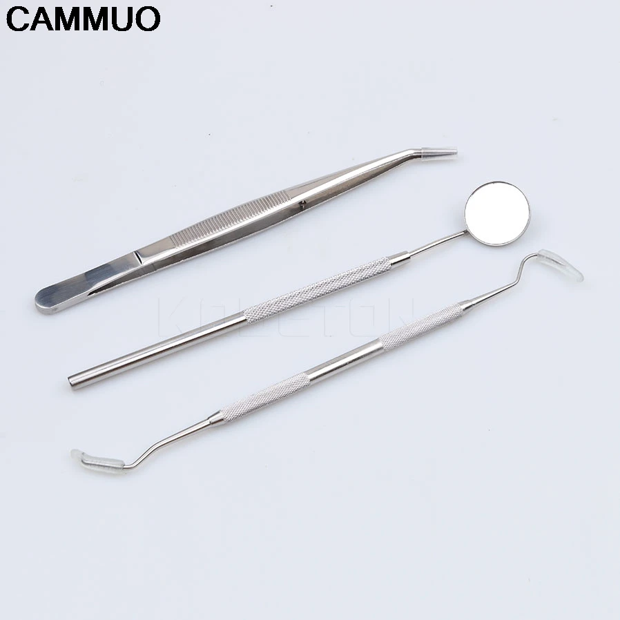 

Dental Examination Kit Hygiene Pick Tooth Mouth Mirror Probe Scaler Set Teeth Clean Hygiene Health Care 3Pc Stainless Steel Set