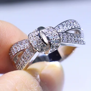 

Infinity Brand New Luxury Jewelry 925 Sterling Silver Pave Micro White 5A CZ Eternity Bow Women Wedding Band Ring For lover Gift