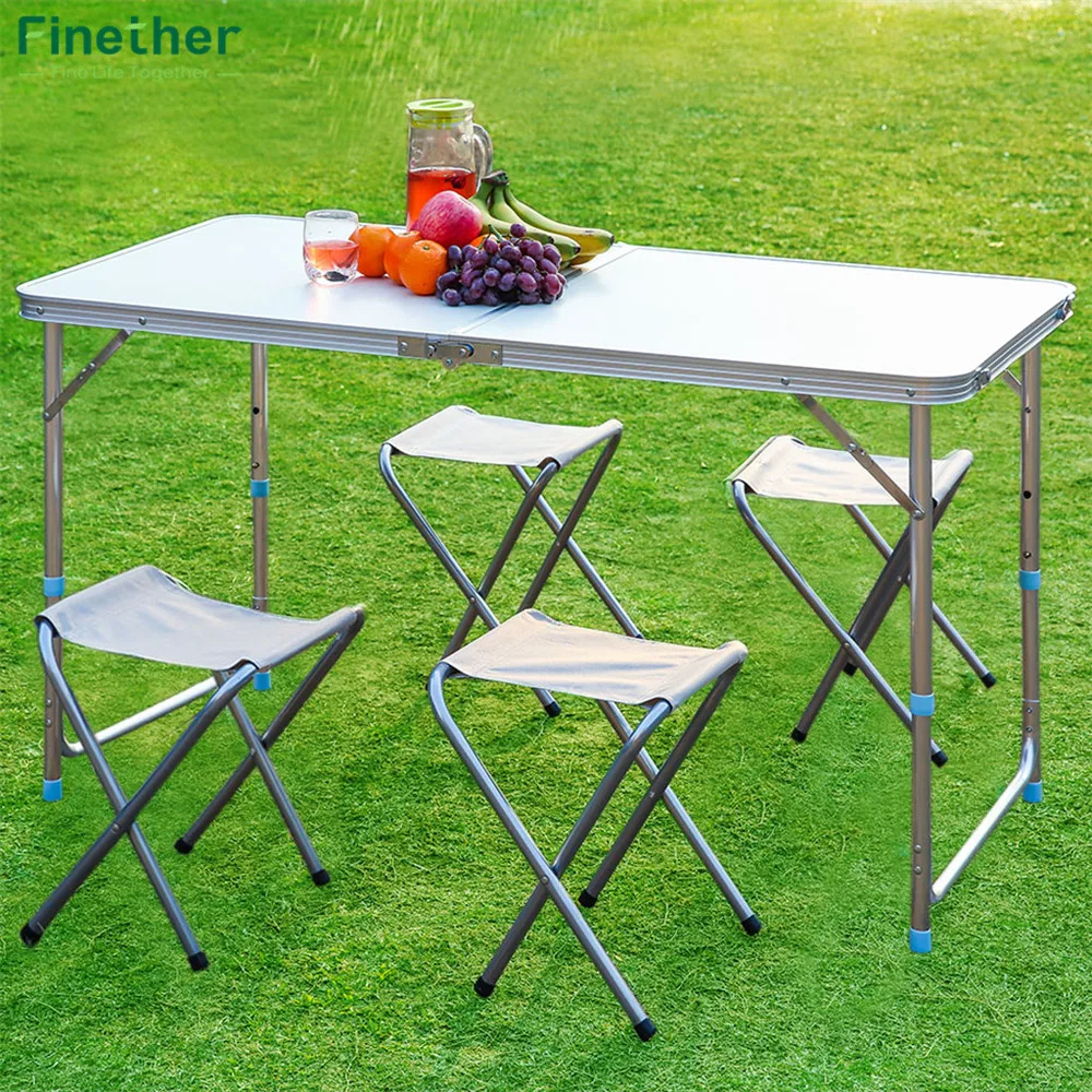 Finether Portable Ultralight Height-Adjustable Aluminum Table Folding Outdoor Table Stool Set for Dining Picnic Camping BBQ5
