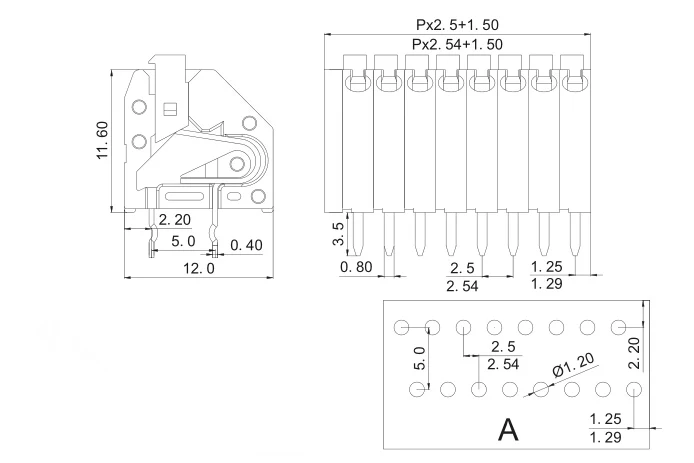 Пружинный PCB Соединительный терминал KF250-2.5mm/2,54 мм/3,5 мм/7,0 мм расстояние бесвинтовой пружинный пресс-терминал может быть соединен 250A/250B - Цвет: KF250-2.54MM A foot