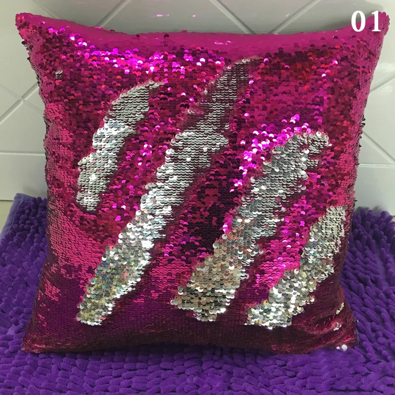 

Shinny Sequin Bling Mermaid Throw Pillow Cover Swipe Sofa Cushion Case 10 Colors