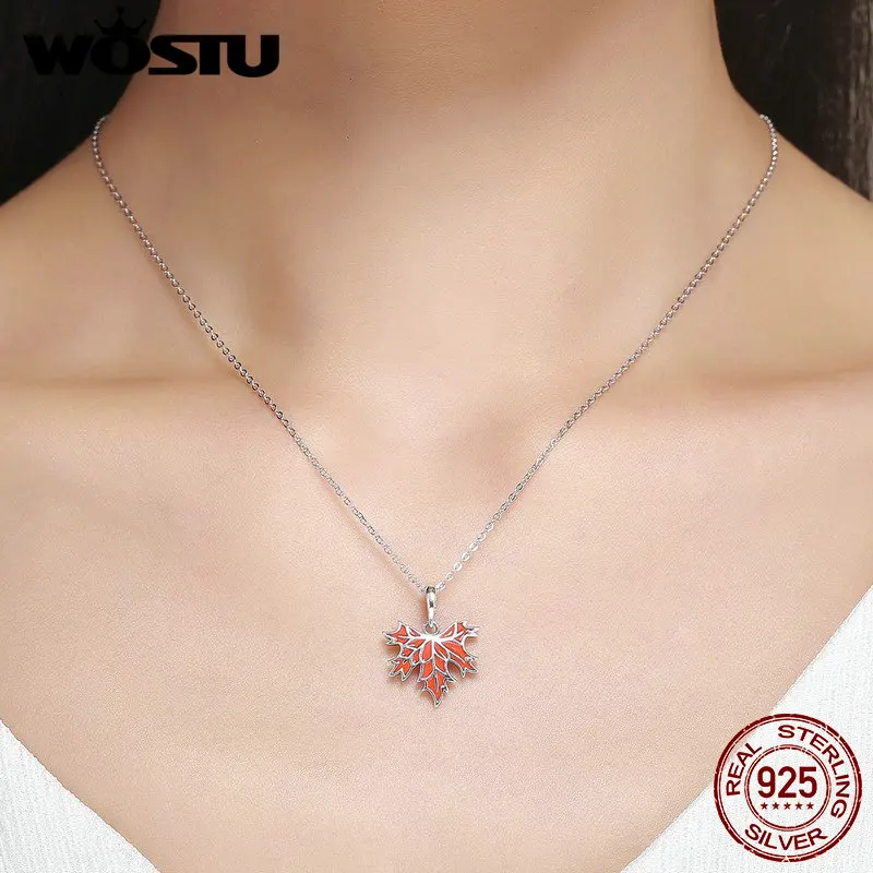 WOSTU роскошное серебро 925 пробы Осеннее Ожерелье с кленовыми листьями для женщин