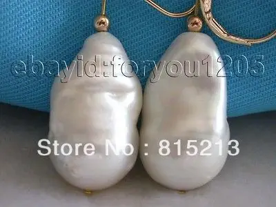 wb00255 Genuine Natural 23mm White Reborn Keshi Pearl Earrings 14KGP