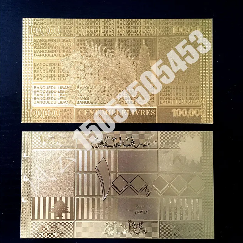 

1pcs Lebanon Paper Currency Lebanese Pound 100000 Gold foil note commemorative coin home decro