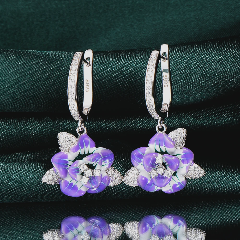 

RainMarch Flower Enamel Silver Wedding Earrings For Women 925 Sterling Silver Earring Bohemian Handmade enamel Jewelry